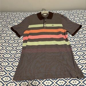 Lacoste Brown and White Striped Polo